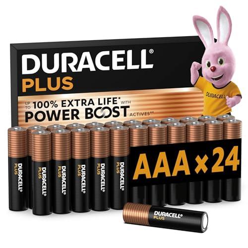 DURACELL Batterie Plus AAA (Confezione da 24) – Batterie Alcaline da 1,5 V – Fino al 100% di durata extra con Attivi POWER BOOST – Affidabilità per i dispositivi di utilizzo quotidiano - MN2400