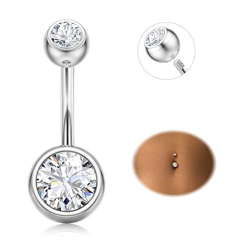 Diamday Piercing Ombelico G23 Titanio Piercing Ombelico Anello 14G CZ Ombelico Barra Piercing Pancia Bar Lungo Ombelico Barbell Ventre Anello Piercing Gioielli for Donna Uomo 8/10/12/14/16mm