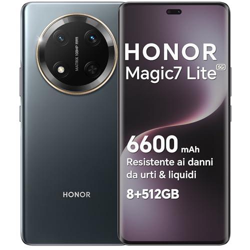 HONOR Magic7 Lite Smartphone 5G Android 14 Dual SIM NFC, 8GB RAM 512GB, 6600 mAh, 6.78 pollici AMOLED Display,Drop/Water/Heat-Resistente,108 MP, esperienza intelligente AI, Titanium Black