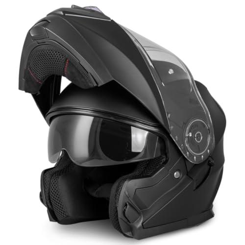 VINZ Santos Casco Modulare Moto & Scooter | Con Doppia Visiera | Certificato ECE 22.06 & PINLOCK preparato | Integrale Donna E Uomo | nelle taglie dalla XS-XXL - Nero opaco