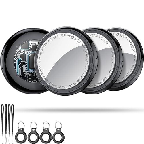 Tukio Air Tracker Tags 4 Pezzi, Smart Finder Localizzatore Supporto solo iOS, Batteria Sostituibile, Smart Tracker Localizzatore per Chiavi/Portafoglio/Bagagli/Valigie, Bluetooth Trova oggetti Nero