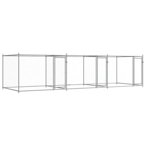 vidaXL Hondenhok met deuren 6x2x1,5 m gegalvaniseerd staal grijs