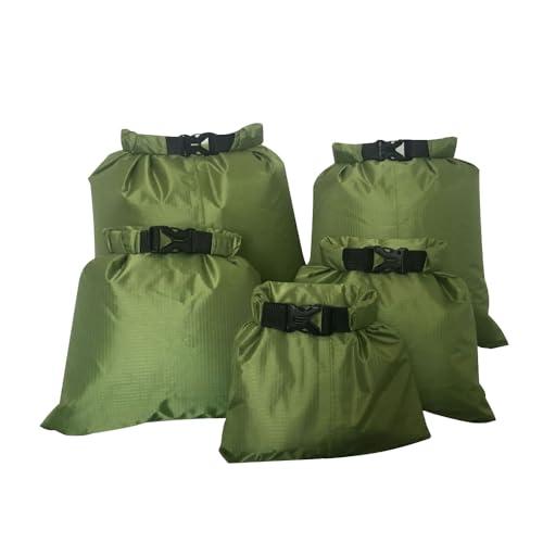 Voarge 5 sacchetti asciutti, sacchetto impermeabile, 5 pezzi, per la deriva, verde militare, adatti per nuoto, navigazione, rafting, IR da escursione (1,5 l/2,5 l/3,5 l/4,5 l/6 litri)