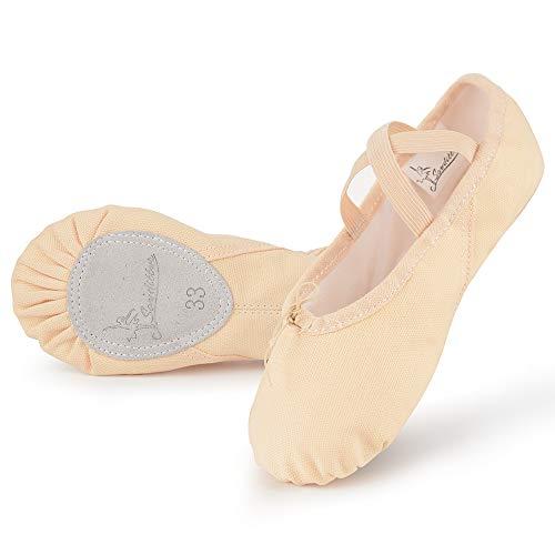 Soudittur Scarpe Danza Classica Tela Scarpette Ballo Mezze Punte Scarpe da Ballerina Ginnastica Ballo Pantofole per Bambina Ragazze Donna Beige, EU 40