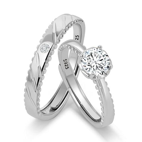 Meissa Fedi Nuziali in Argento per Donna – Anelli Promessa Regolabili con Diamante CZ da 0,5 ct – Anelli da Coppia Fatti a Mano per Anniversario e Fidanzamento, Set di due anelli