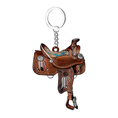 Portachiavi A Sella Di Cavallo, Ornamento Per Auto Da Sella Per Cavalli, Ciondolo Per Auto Per Specchietto Retrovisore,Portachiavi Con Sella Da Cowboy Rustico Occidentale 2D, Interni