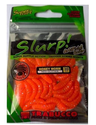 Camola Finta Esca Artificiale Gomma Pesca Trota Lago Fiume Spinning Slurp 30 Pezzi Cm. 2 (N. 5 RED GLITTER)