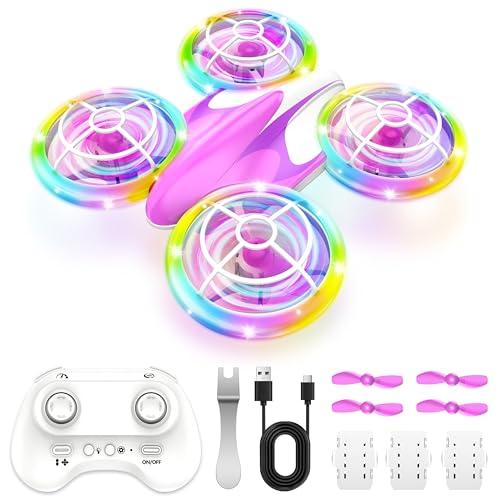 Charmofun Mini Drone Bambini con Luci, RC Aereo Giocattolo Drone Telecomandato con Funzione Hovering, 3D Flip e 3 Batterie, Giocattoli Regalo Per Principianti, Ragazzi e Ragazze (Rosa)