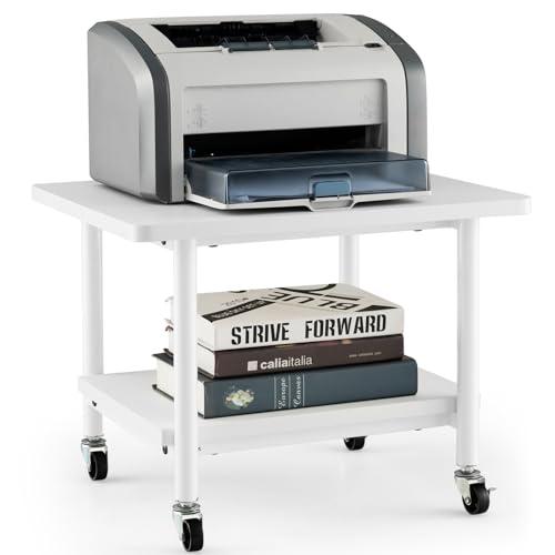 COSTWAY Supporto per Stampante, Carrello Stampante con Ruote Girevoli a 360⁰, Design Rimovibile, Superficie Ampia e Liscia, di Legno e Acciaio, 49 x 40 x 37 cm (Bianco Puro)