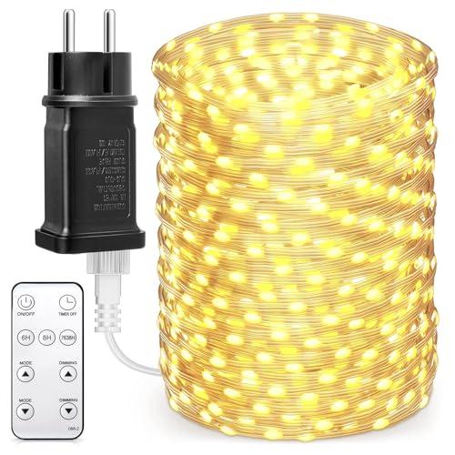 BESCOST Catena Luminosa Esterno 100M 1000Led,Luci da Esterno Impermeabile IP65 Stringa Luci Led con Telecomando Lucine Led 8 Modalità per Giardino Balcone Matrimonio Natale Festa Bianco Caldo
