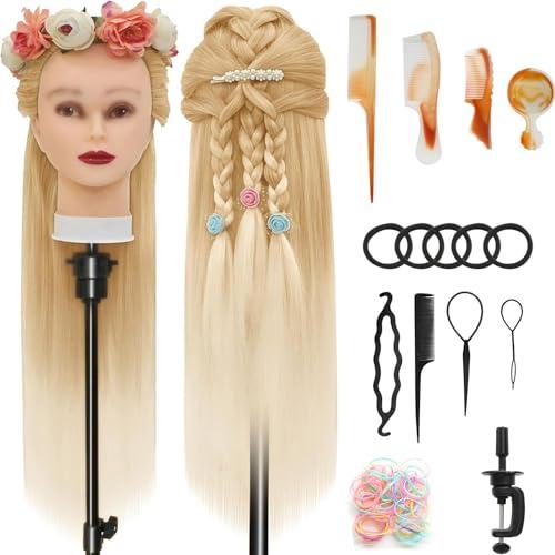 Testa Per Parrucchiere,28 inch Testina Parrucchiere Capelli,100% fibre Sintetiche Parrucchiere Testa con Morsetto Libero e DIY Accessori Per Capelli (27-613)