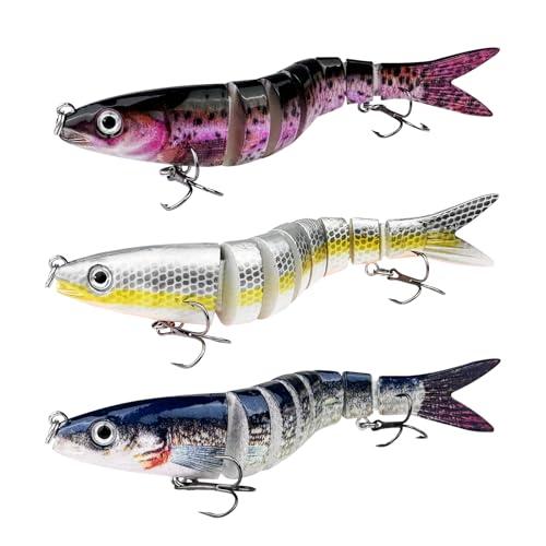 Ghazpmuk 3 Pezzi Esche da Pesca, Esche Artificiali, Wobbler Esca, Wobbler a Più Snodi, 8 Segmenti Multi Swimbait Kit, Esche Ad Affondamento con Ganci, Fantastici Regali di Pesca per Uomini