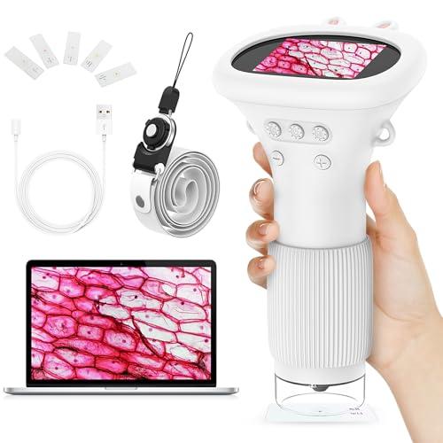 HUTACT Microscopio portatile bambini con schermo da 2 pollici - Microscopio digitale portatile 1000X con kit di vetrini preparati, regali di Natale e compleanno per bambini di tutte le età
