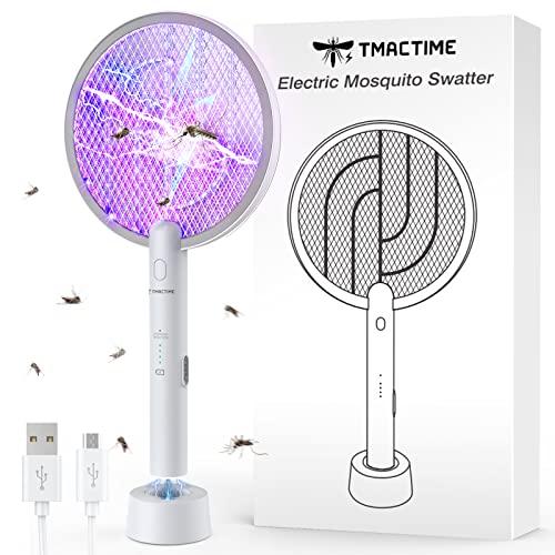 TMACTIME 2 in 1 Racchetta anti-zanzara elettrica – 4000 V racchetta zanzara insetti, ricaricabile tramite USB, illuminazione a LED con batteria, adatta per casa, camera da letto, cucina, balcone