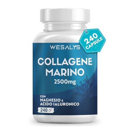 COLLAGENE MARINO con Acido ialuronico - 240 Capsule - 2500mg di Collagene idrolizzato, Integratore con Biotina, Vitamina C, Coenzima Q10 per Pelle, Capelli e Articolazioni