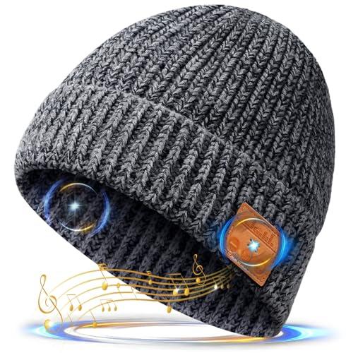 HANPURE Cappello Bluetooth 5.0 Regali Natale Donna - Musica Berretto Idee Regalo Uomo & Donna Economici, Cappello Bluetooth con Altoparlanti Stereo HD e Cuffie Wireless Regalo Natale,Nero,Taglia Unica