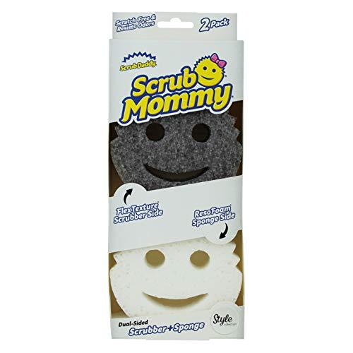 Scrub Daddy Scrub Mommy Style, Spugna Abrasiva Cucina su Due Lati, Alternativa Prodotti Cucina ai Panni Non Graffiati, Spugna Faccina Sorridente per Lavello, Bagno e Doccia, FlexTexture, Grigio 2 Pz