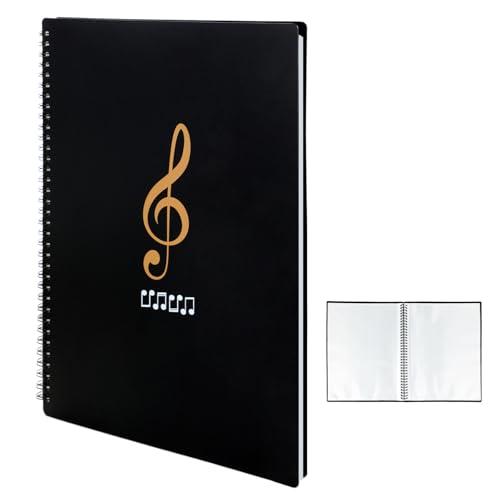 Porta Spartiti Musicali A4 Musicale - Raccoglitore Fogli Accessori Musica con 50 Tasche/100 Pagine Impermeabili con possibilità di scrivere simboli musicali adatta per Spartiti in Formato A4 (nero)