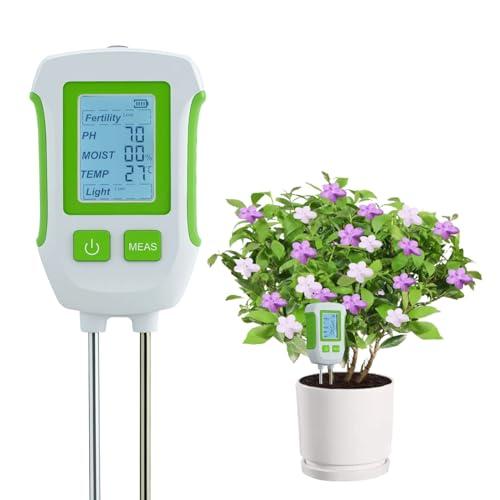 Mcbazel Tester del Suolo 5 in 1, Misuratore per Giardinaggio e Agricoltura, misura pH, Fertilità del Suolo, Umidità, Temperatura e Luce, Sistema a Doppia Sonda con Display LCD, Misuratore del Suolo