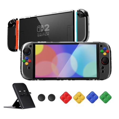 playvital Cover per Nintendo Switch 2 Custodia Rigida Dockable Protettiva AntiGraffio, Copri Analogici/Tasti per Joycon, Supporto Pieghevole Accessori per Switch 2 Console, Trasparente