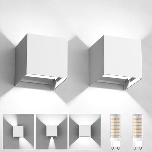 YrgePowk 2 Pezzi Applique da Interno con 9W 6000K Bianco Freddo G9 Sorgente Luminosa Sostituibile，Moderna LED Lampade da Esterno Parete IP65 Impermeabile Angolo del Fascio Regolabile（Bianco）