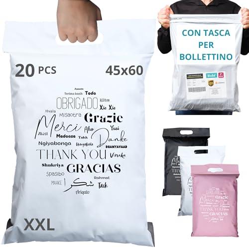 EMBALLAX - 20 Buste per Spedizioni Vinted grandi CON TASCA PER BOLLETTINO - XXL 60x45cm - NON TRANSPARENTI/RESISTENTI - Sacchetti Spedizione in Plastica - Pochette per Spedizioni Postali - grazie