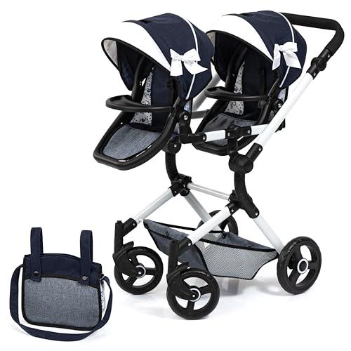 Bayer Design 26281AA carrozzina gemellare per bambole Twin Neo con borsa, passeggino doppia, regolabile in altezza, pieghevole