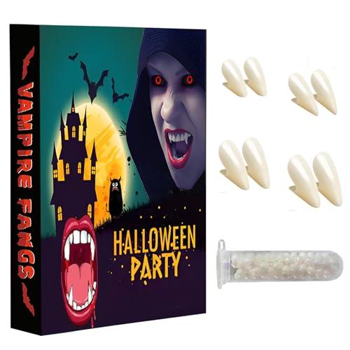 5 Pezzi Kit di denti di vampiro,Zanne di Vampiro 4 Formati Con 1 tubo di palline adesive,denti vampiro adulto per Halloween Cosplay denti finti mostro Party finto denti