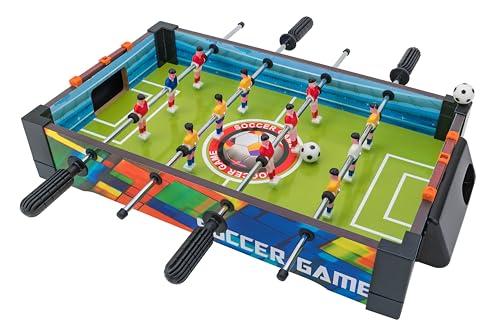 Family Games Calcetto da Tavolo in Legno - Dimensioni 51 x H 10 x 31 cm - 2 Aste con Manopola per lato - Ideale per 2 giocatoli - Portatile - Calcetto Bambini 3 anni - Globo Giocattoli 42181