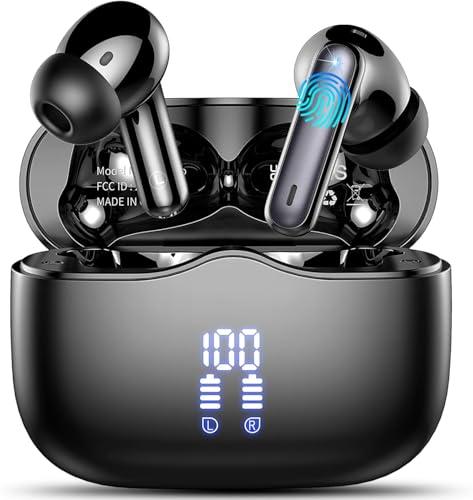 Cuffie Bluetooth, Auricolari Bluetooth 5.4 Stereo HiFi con 4 HD Mics, Mini Cuffie Wireless Cancellazione Rumorecon, Cuffiette Bluetooth per Androide/iOS, USB-C, Earbuds IP7 Impermeabili 40 Ore, Nero