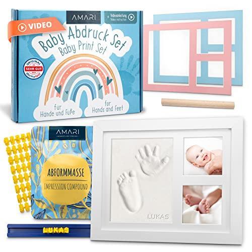 Amari® Set di impronte in gesso per bambini, mani e piedi, con cornice, regalo per bambini, impronte digitali (Rainbow)