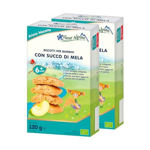 FLEUR ALPINE Biscotti per neonati con succo di mela – 12x2 deliziosi snack per neonati per una deliziosa colazione a base di porridge|Biscotti semplici snack integrali senza zuccheri aggiunti | 6 mesi