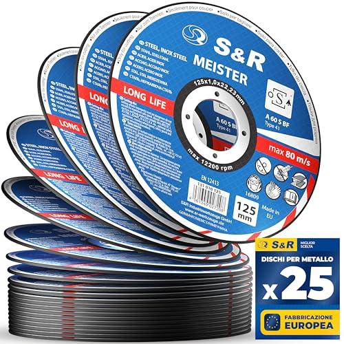 S&R Dischi Mole da Taglio Ferro Metallo e Acciaio Inox per Smerigliatrice (125 x 1 mm) 25pz Disco per metallo ultra sottile 1 mm.