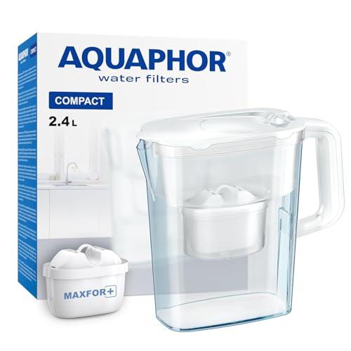 AQUAPHOR Compact Caraffa Filtrante per Acqua con 1 Cartucce MAXFOR+ 200L - Capacità 2,4L - Bianco