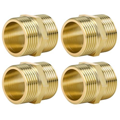 Aitsite Doppio nipplo da 1 pollice, filettatura esterna in ottone, doppio nipplo con esagonale, robusto e antiruggine, raccordo filettato in ottone, adatto per acqua potabile (4 pezzi)