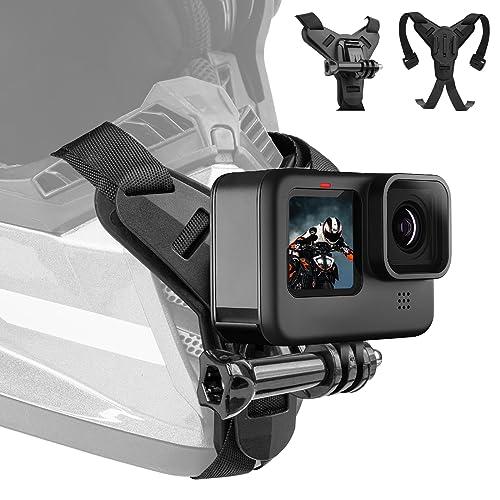 Adaptom Supporto per Casco Moto Mento per GoPro Hero 13 12 11 10 9 8 7 Max Insta 360 Ace Pro/2 X5 X4 X3, DJI OSMO 360 Action 5 Pro 4/3 AKASO Attacco con Supporto a Gancio J, Silicone Antiscivolo