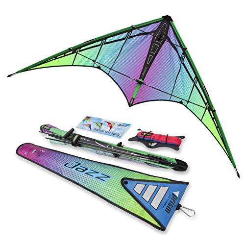 Jazz 2.0 - Aquilone sportivo a doppia linea, elettrico, pronto a volare, con linee di volo, cinghie da polso, avvolgitore, istruzioni (lingua italiana non garantita) e custodia