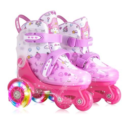 Pattini a rotelle per bambini (età 3-9), dimensioni regolabili illuminazione divertente sicurezza a tre punti tipo di equilibrio traspirante superiore per principianti scarpe da pattinaggio ragazze