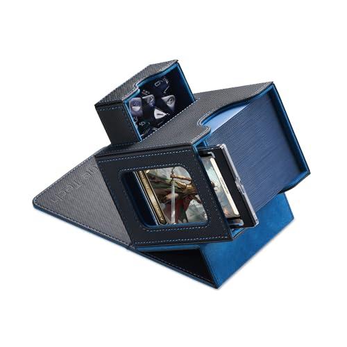 Mage Tech Commander Deck Box per MTG - Design Brevettato, Vetrina Commander, Adatta a 100 Carte Double-Sleeve, Porta Carte Magnetico da 35pt & Vassoio per Dadi - Nero/Blu