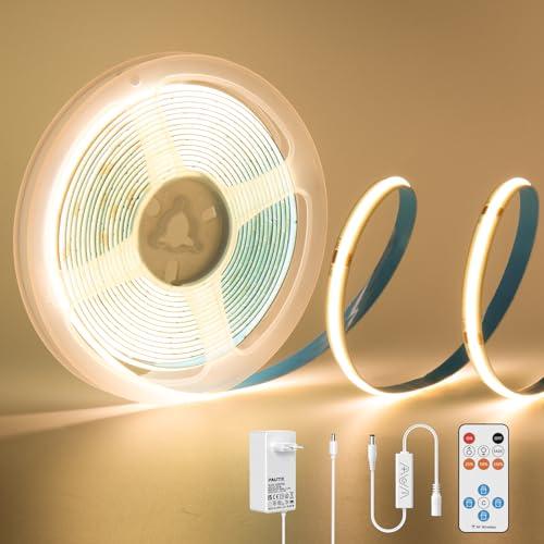 PAUTIX COB LED Strisce Bianco Caldo 2700K, 24V 3m 480LEDs/M Super Bright dimmerabili Luci a nastro LED sotto l'armadio con telecomando RF a 18 tasti per cucina Camera da letto Casa fai da te