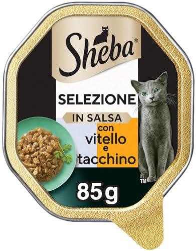 Sheba Selezione in Salsa, Cibo Umido per Gatti con Tenero Vitello & Tacchino - 22 Vaschette da 85 g, Totale: 1870 g