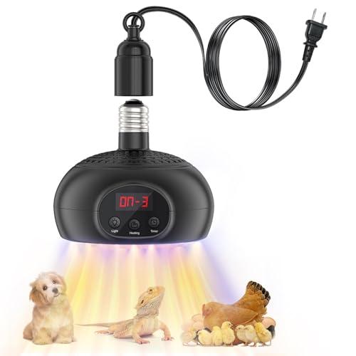 testyu Lampade Riscaldanti per Pollaio, Lampada Riscaldante da 200 W-350 W-500 W per Rettili con Luce UVA/UVB 3-6-9-12H Timer, Lampada Riscaldante Portatile per Serre, Rettili, Cani e Gatti