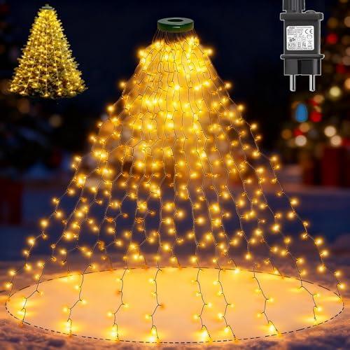 Joycome Luci Natale Albero 400 LED 2Mx16 Fili Mantello Luci Albero di Natale, 8 Modalità Luci Albero di Natale a Cascata con Anello, Impermeabile Luminarie Natalizie per Interno Esterno Decorazioni