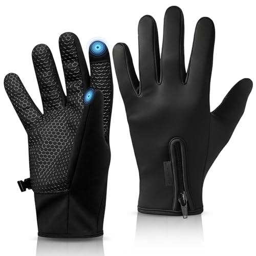 WESTWOOD FOX WFX - Guanti da ciclismo termici per touchscreen, neri, invernali, caldi, antivento, antiscivolo, fodera in pile, guanti da bici, guanti caldi per uomo e donna