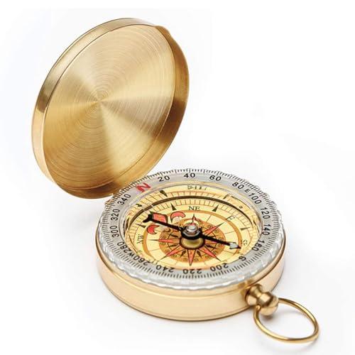 WeddHuis Bussola per Navigazione, Impermeabile, Funzione Luminosa, Vintage, Tascabile, Guscio in Rame Puro, per Campeggio, Orientamento, Escursionismo, Marcia