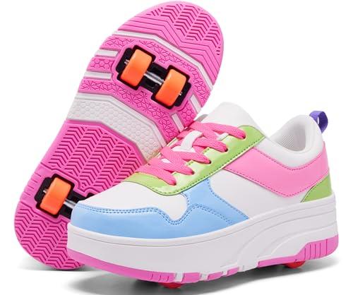 ANEFUN Ragazzi Ragazze Scarpe con Ruote Pattini Pattinaggio Bambini Pattini a Rotella Scarpe con 4 Ruote Rimovibili Comfort Sport Outdoor per Bambini, Wdrr 1136, 35 EU