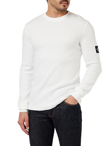 Calvin Klein Jeans Maglietta Maniche Lunghe Uomo Badge Waffle LS Tee Basic, Bianco (Bright White), L