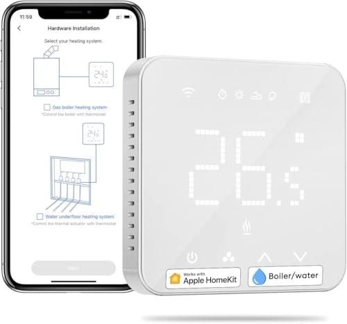 Meross Termostato Smart, Termostato WiFi per Caldaia, Cronotermostato Modalità Estiva, Termostato Intelligente da Parete Compatibile con HomeKit, Alexa e Google Home, Funzione Programmazione