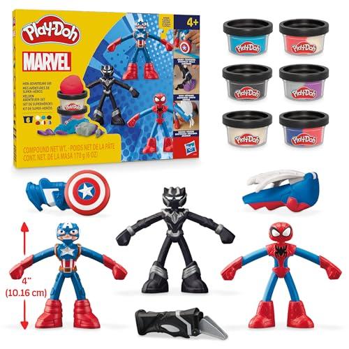 Hasbro Play-Doh Marvel Hero Adventure Set di Plastilina Creativa con 3 Action Figure e 6 Vasetti di Pasta Modellabile, Idea Regalo per Le FESTIVITÀ per Bambini e Bambine dai 4 Anni in su