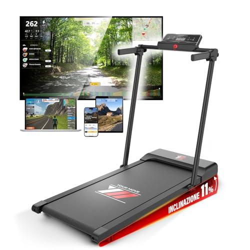 YM Tapis Roulant Elettrico Pieghevole, Tappeto Corsa MAXI 42cm, MARCHIO ITALIANO, 1-12 km/h, APP Kinomap Zwift Bitgym, Salvaspazio, 12 Programmi, NEXT 1000 NEW 2025, Your Move, ASSISTENZA ITA